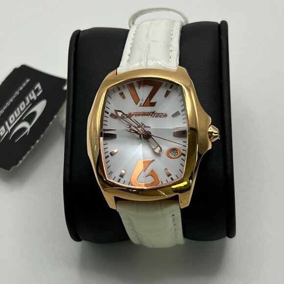 Chronotech Unisex Unused Prism Revolution Watch Gold and White Leather Strap - Picture 1 of 10